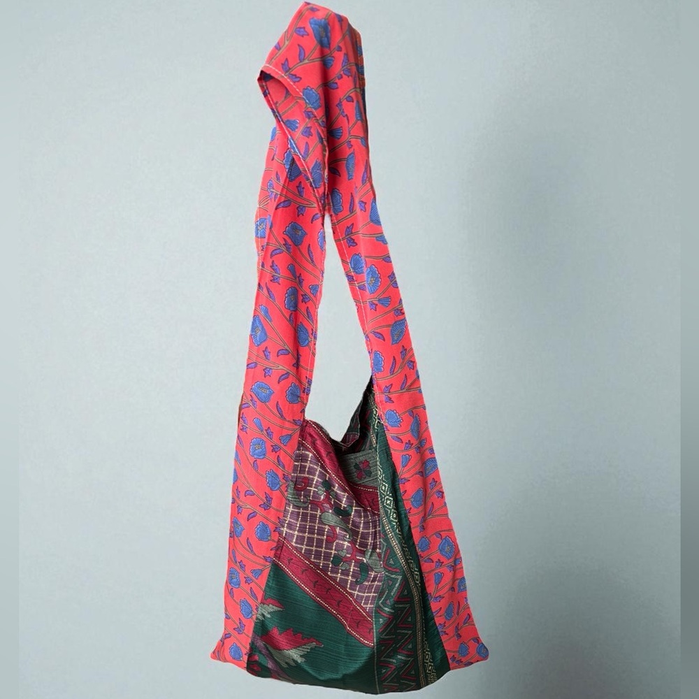 New! Anthropologie RAJ L.A SILK SARI VISCOSE Earthy Patchwork Tote